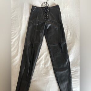 Zara Black Lace-Up Faux Leather Trousers